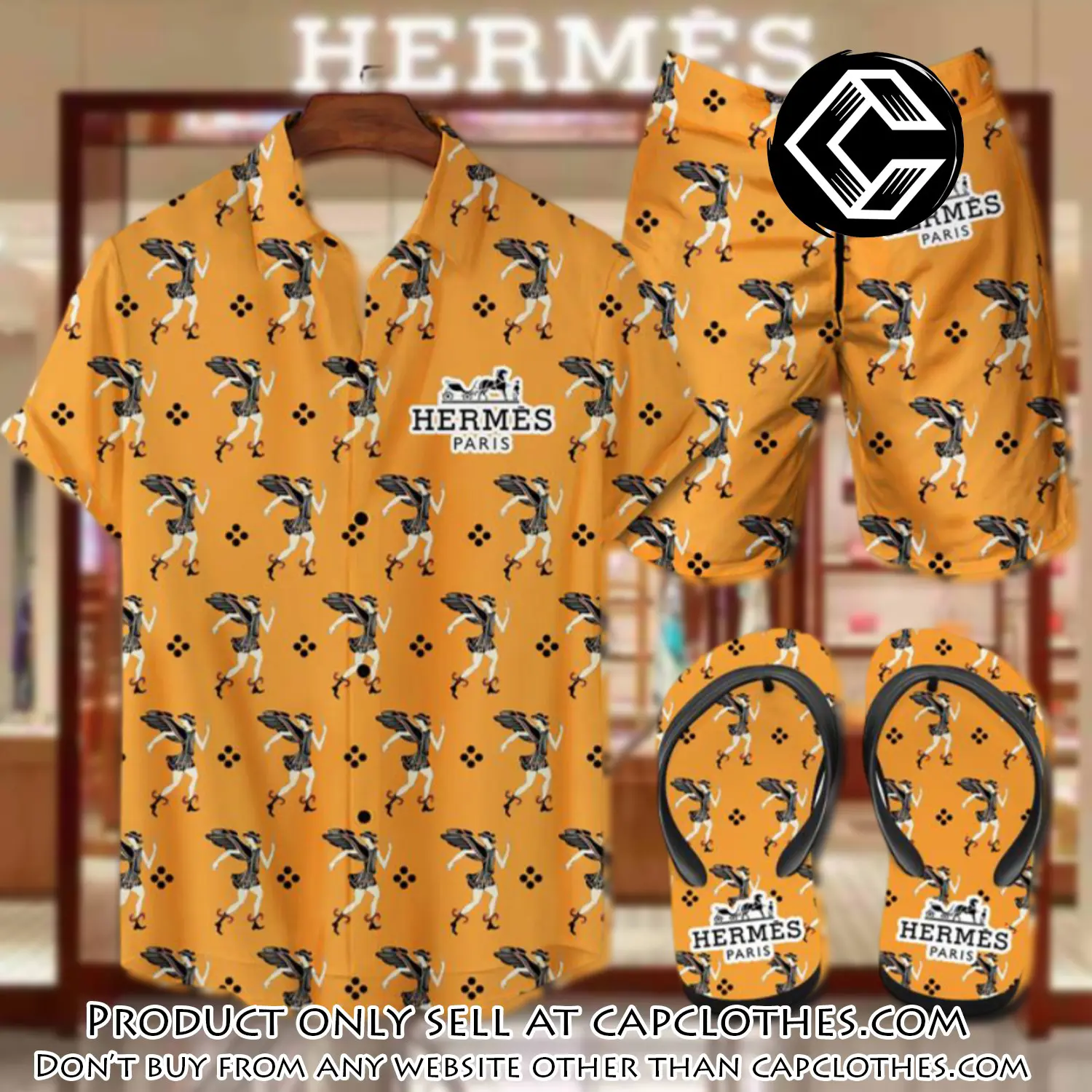 Hermes flip flops and combo hawaii shirt shorts luxury brand summer outfit hsf080 cc5809358